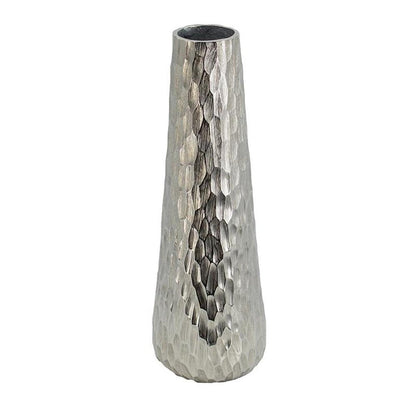 19" Silver Cast Aluminum Carved Geometric Table Vase HomeRoots