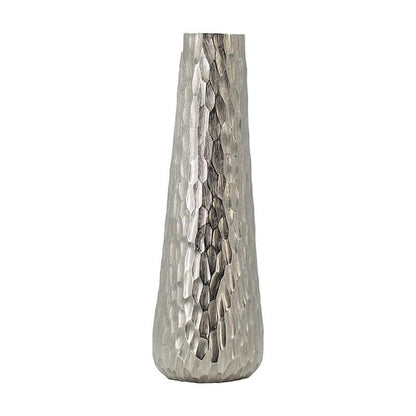19" Silver Cast Aluminum Carved Geometric Table Vase HomeRoots