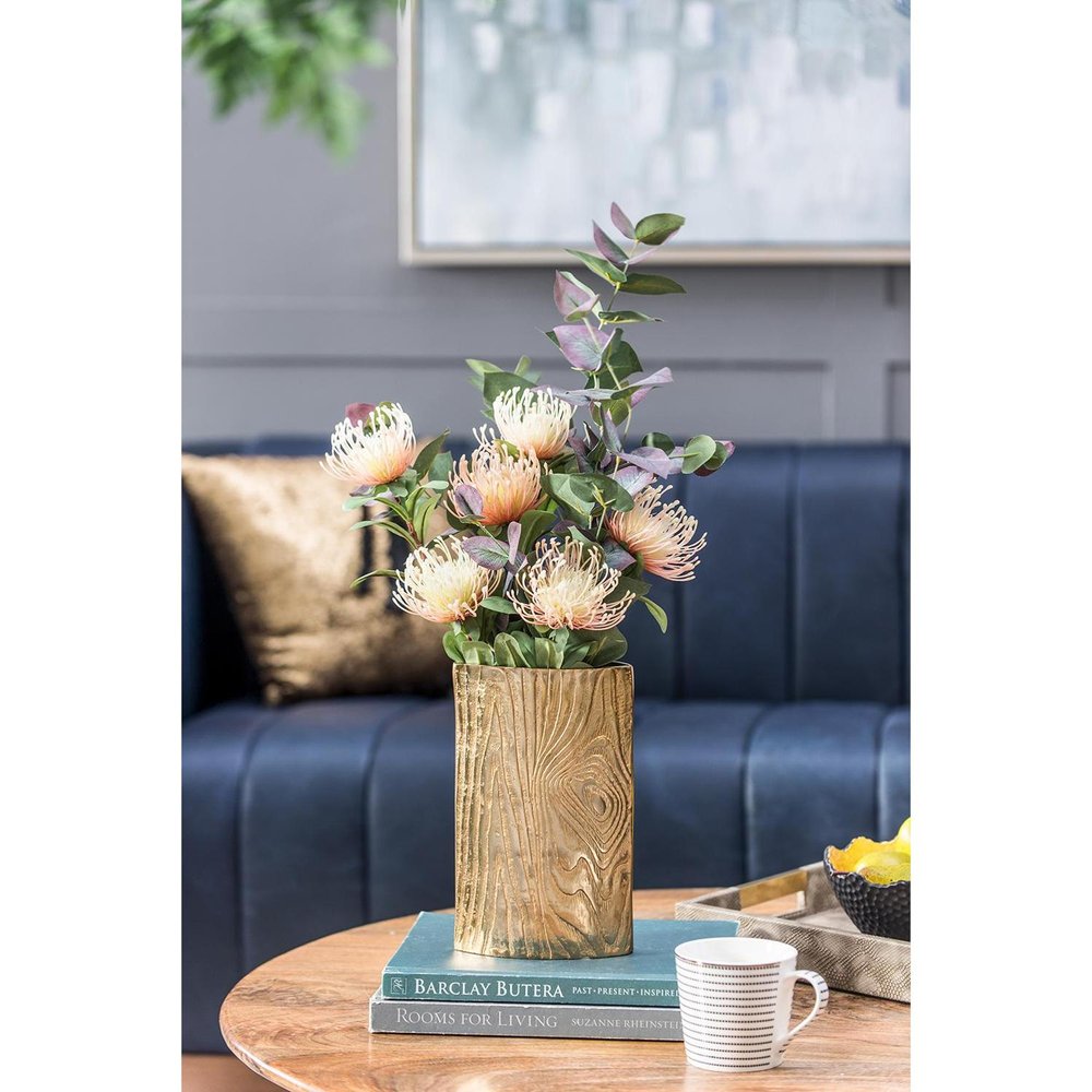 10" Gold Aluminum Oval Faux Wood Table Vase HomeRoots