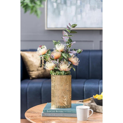 10" Gold Aluminum Oval Faux Wood Table Vase HomeRoots