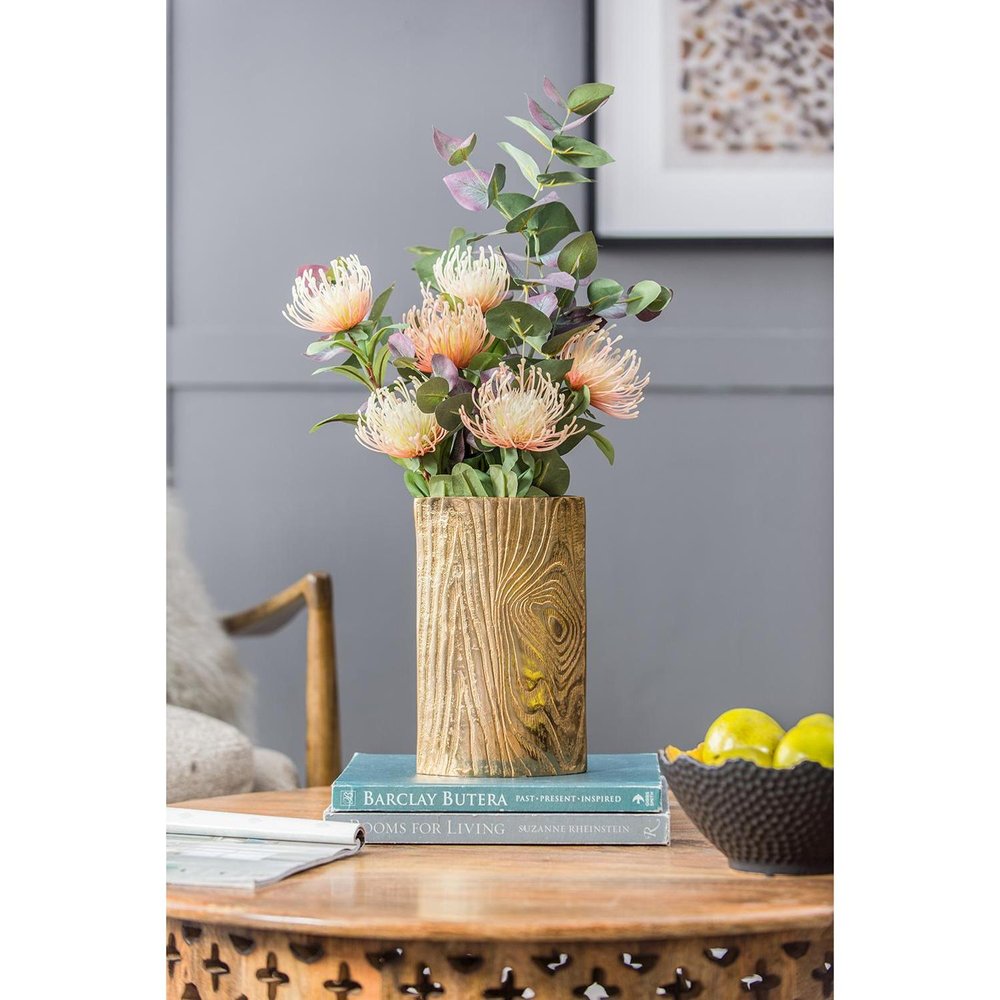 10" Gold Aluminum Oval Faux Wood Table Vase HomeRoots