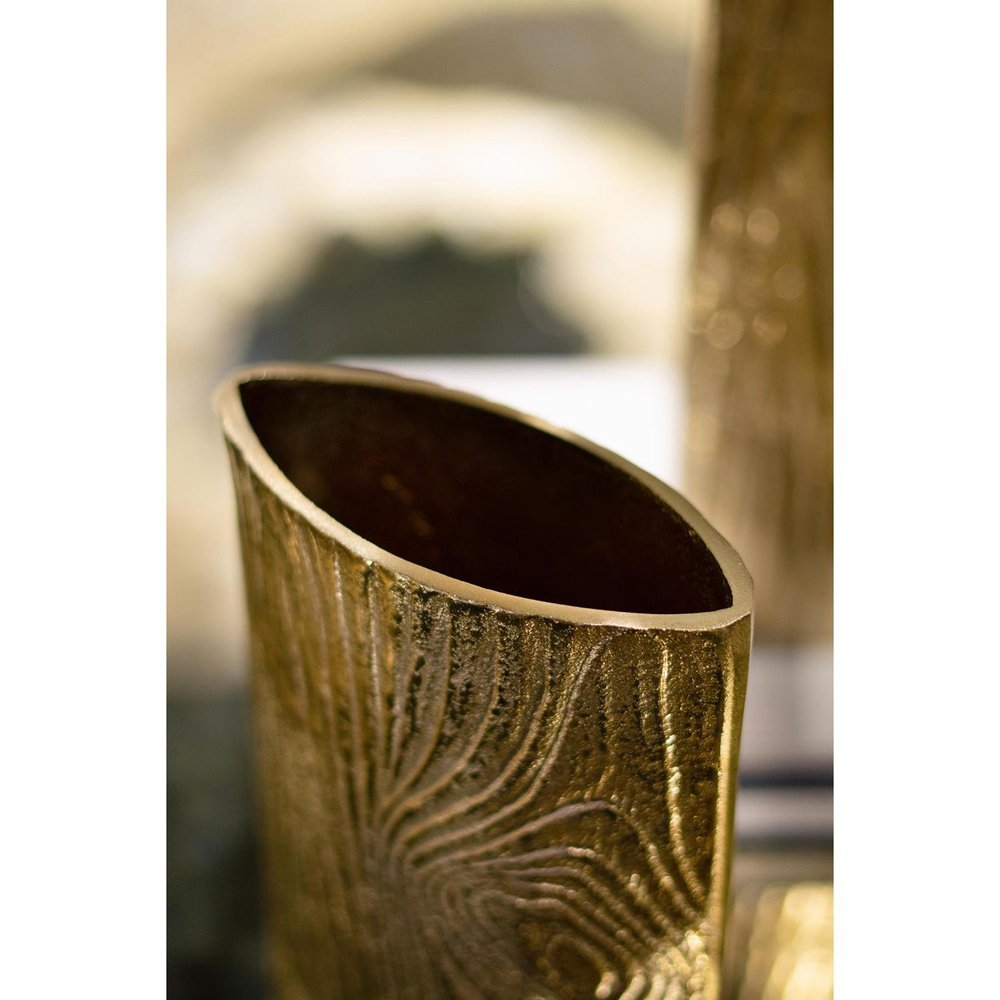 10" Gold Aluminum Oval Faux Wood Table Vase HomeRoots