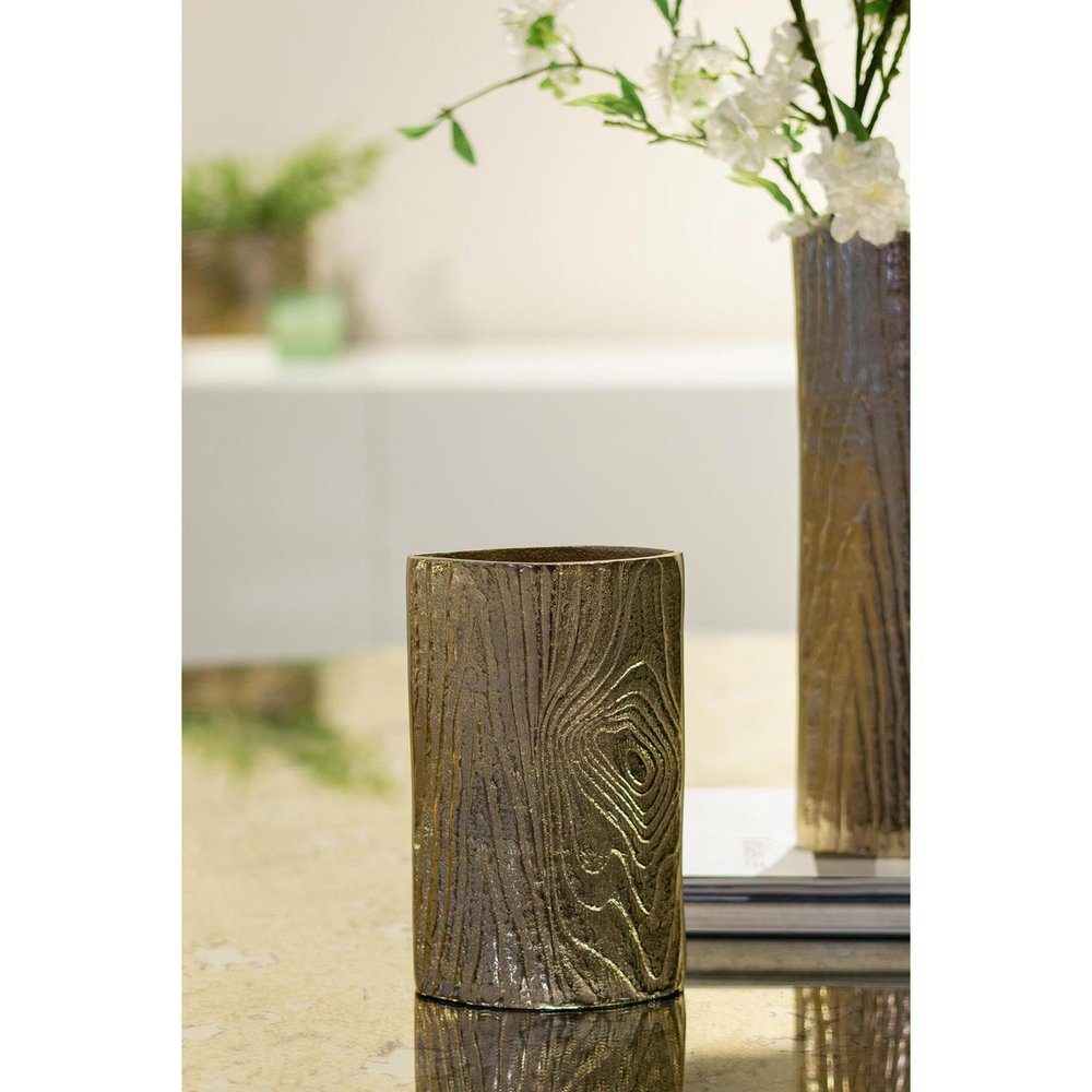 10" Gold Aluminum Oval Faux Wood Table Vase HomeRoots