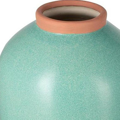 13" Aqua And Terra Cotta Ceramic Round Table Vase HomeRoots