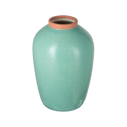 13" Aqua And Terra Cotta Ceramic Round Table Vase HomeRoots