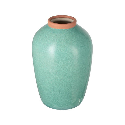 13" Aqua And Terra Cotta Ceramic Round Table Vase HomeRoots