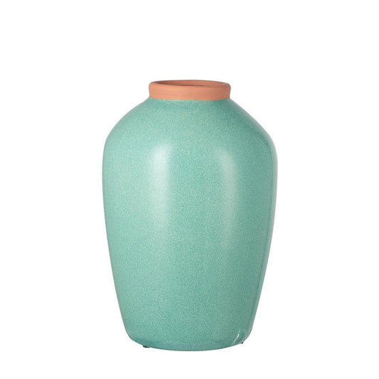 13" Aqua And Terra Cotta Ceramic Round Table Vase HomeRoots