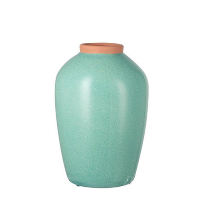 13" Aqua And Terra Cotta Ceramic Round Table Vase HomeRoots