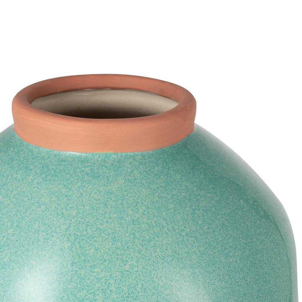 13" Aqua And Terra Cotta Ceramic Round Table Vase HomeRoots