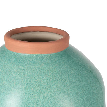 13" Aqua And Terra Cotta Ceramic Round Table Vase HomeRoots