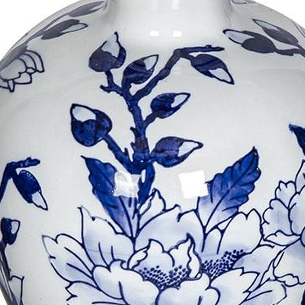10" Blue And White Floral Round Porcelain Table Vase HomeRoots