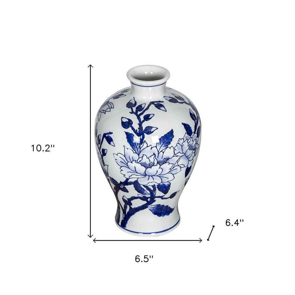 10" Blue And White Floral Round Porcelain Table Vase HomeRoots