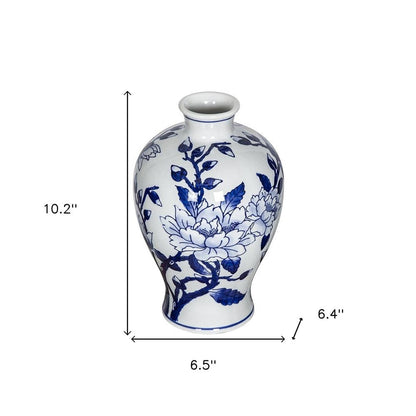 10" Blue And White Floral Round Porcelain Table Vase HomeRoots