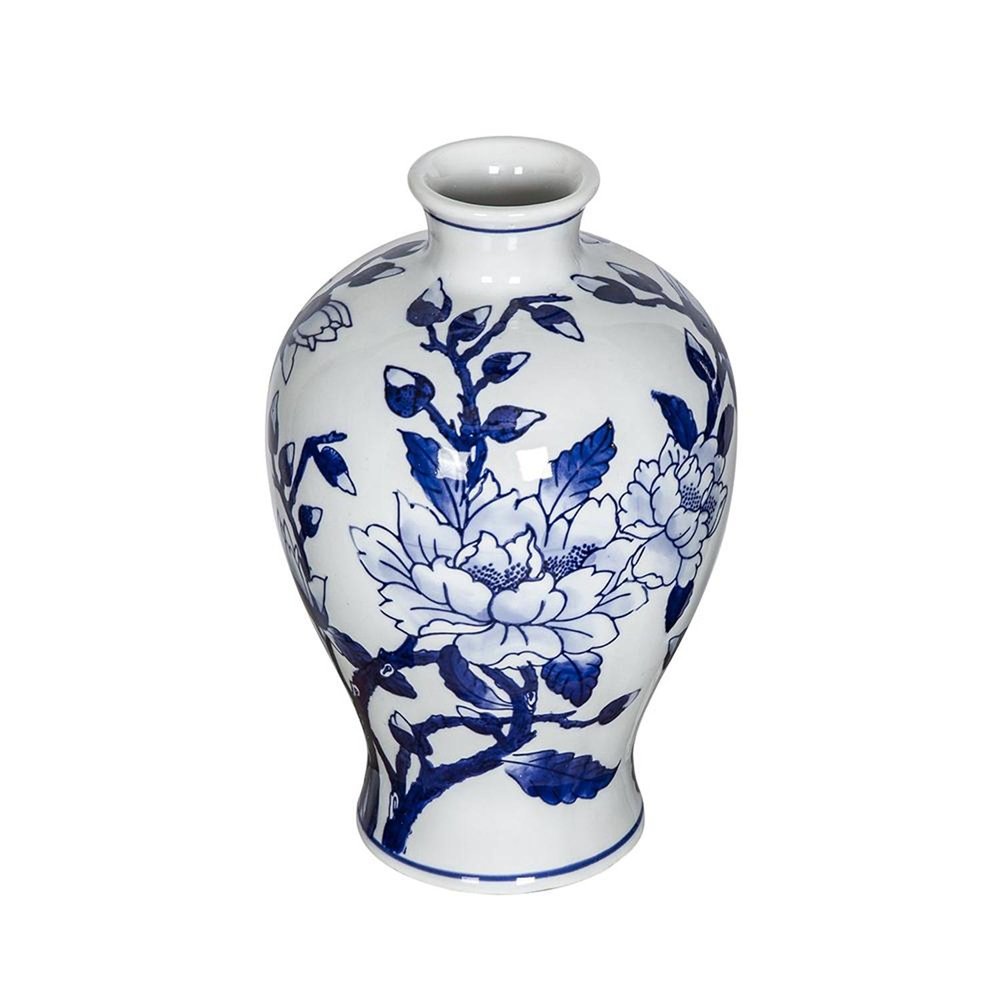10" Blue And White Floral Round Porcelain Table Vase HomeRoots