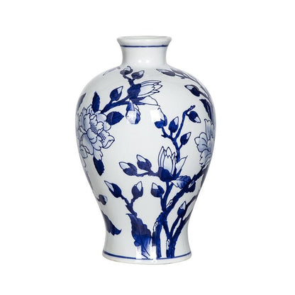 10" Blue And White Floral Round Porcelain Table Vase HomeRoots