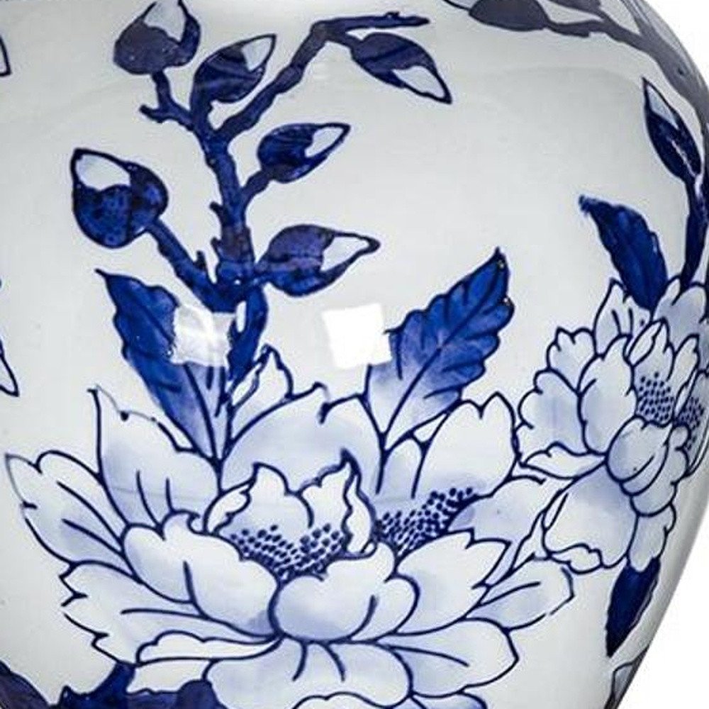 10" Blue And White Floral Round Porcelain Table Vase HomeRoots