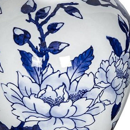 10" Blue And White Floral Round Porcelain Table Vase HomeRoots