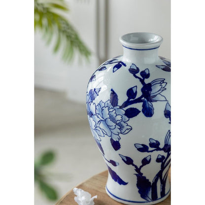 10" Blue And White Floral Round Porcelain Table Vase HomeRoots