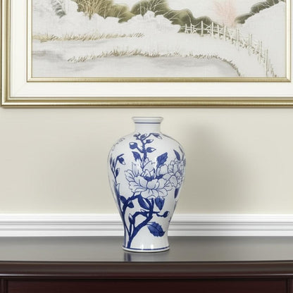 10" Blue And White Floral Round Porcelain Table Vase HomeRoots