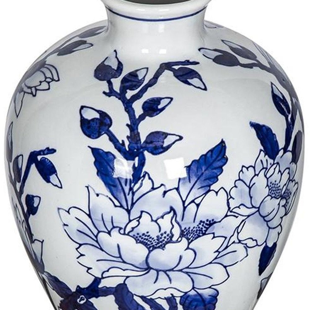 10" Blue And White Floral Round Porcelain Table Vase HomeRoots