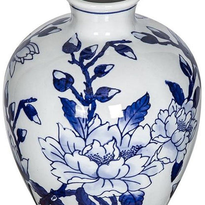 10" Blue And White Floral Round Porcelain Table Vase HomeRoots