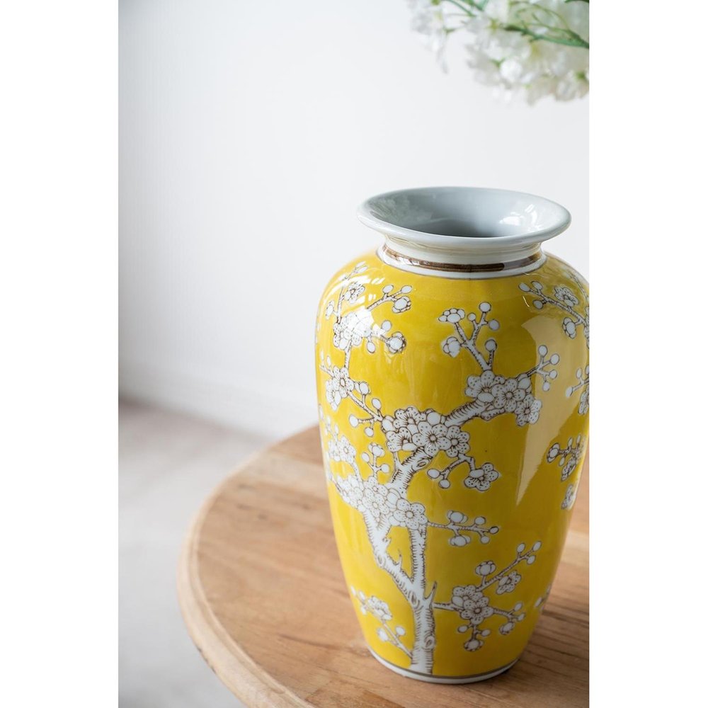 11" White And Yellow Floral Porcelain Urn Table Vase HomeRoots