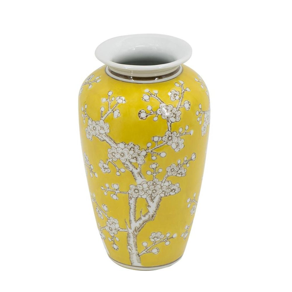 11" White And Yellow Floral Porcelain Urn Table Vase HomeRoots