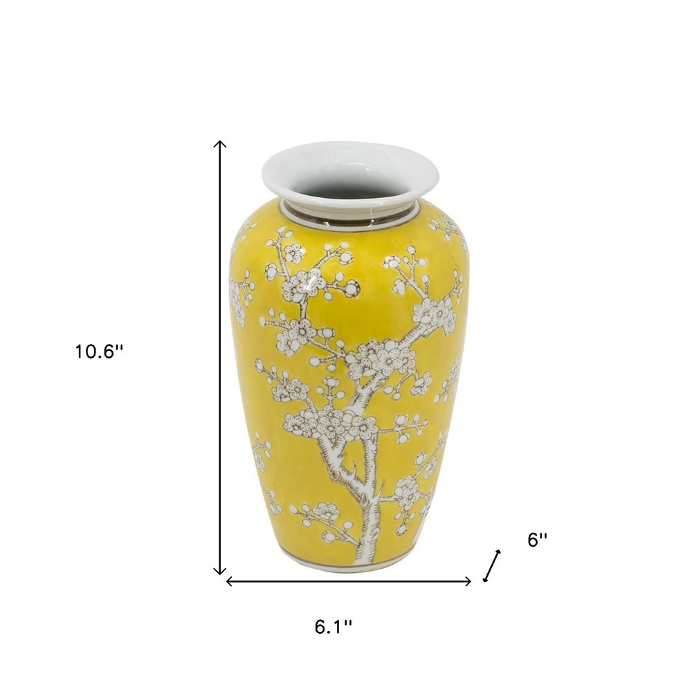 11" White And Yellow Floral Porcelain Urn Table Vase HomeRoots