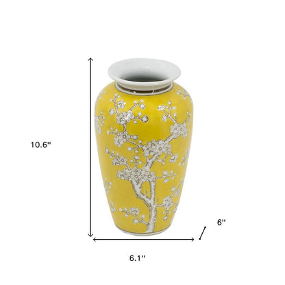 11" White And Yellow Floral Porcelain Urn Table Vase HomeRoots