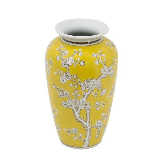 11" White And Yellow Floral Porcelain Urn Table Vase HomeRoots