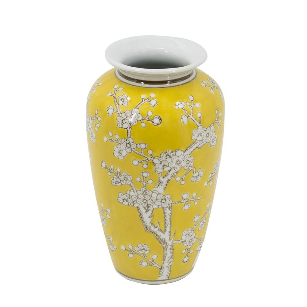 11" White And Yellow Floral Porcelain Urn Table Vase HomeRoots