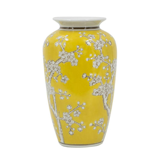 11" White And Yellow Floral Porcelain Urn Table Vase HomeRoots