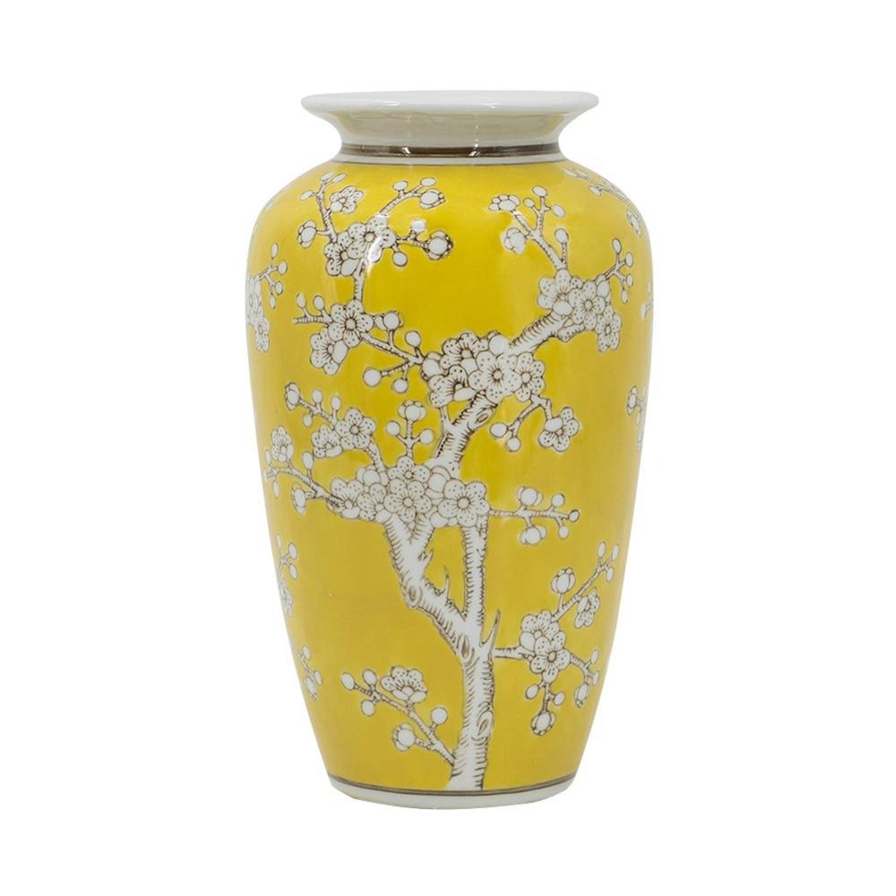 11" White And Yellow Floral Porcelain Urn Table Vase HomeRoots
