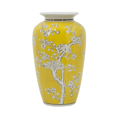 11" White And Yellow Floral Porcelain Urn Table Vase HomeRoots