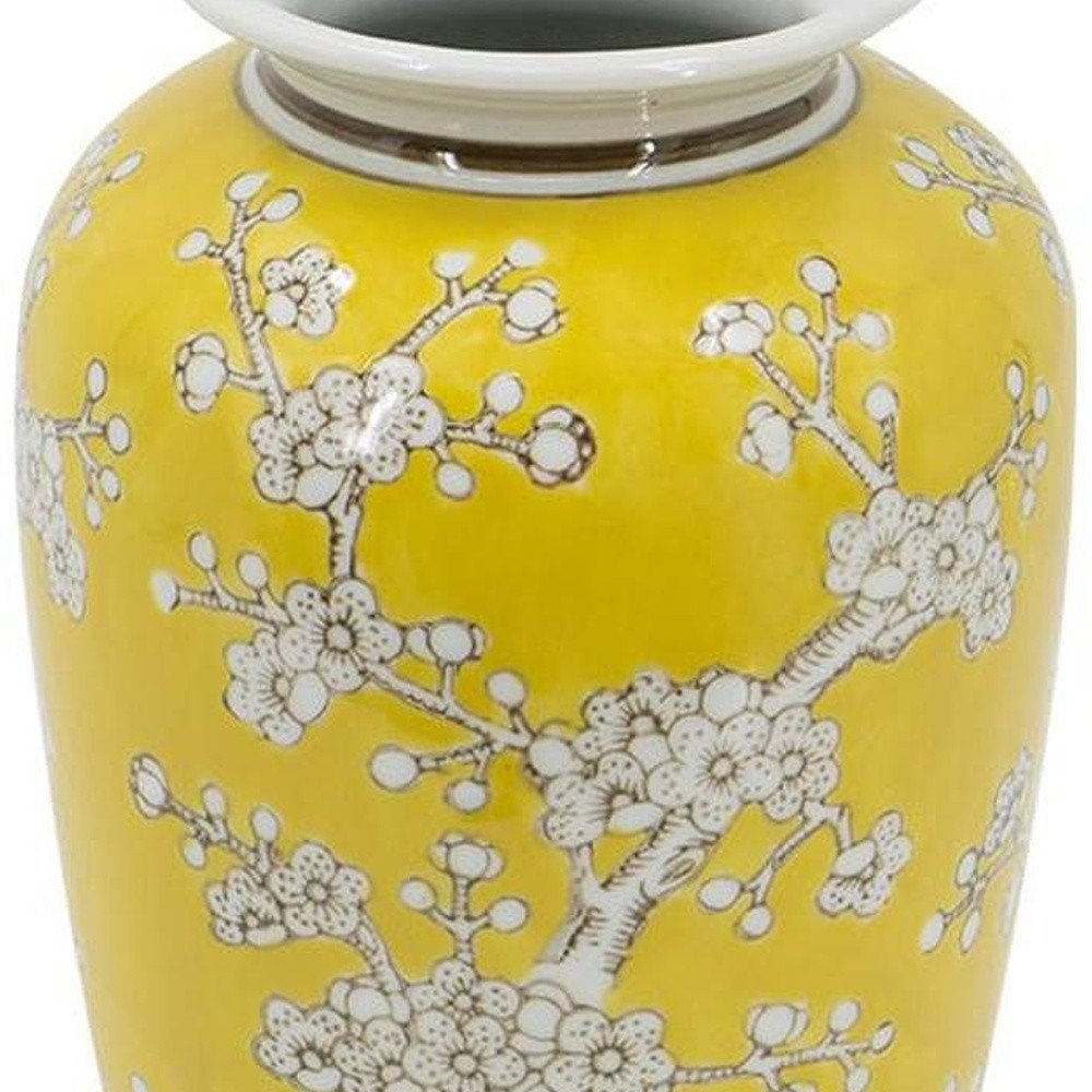11" White And Yellow Floral Porcelain Urn Table Vase HomeRoots