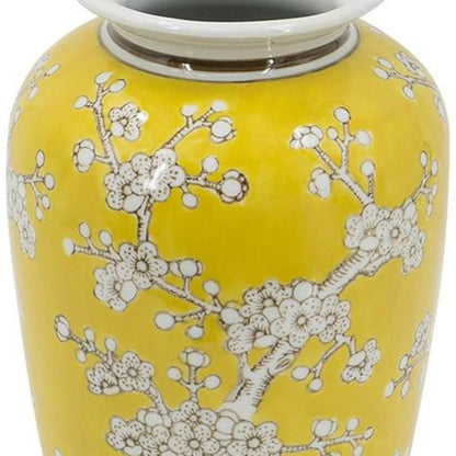 11" White And Yellow Floral Porcelain Urn Table Vase HomeRoots