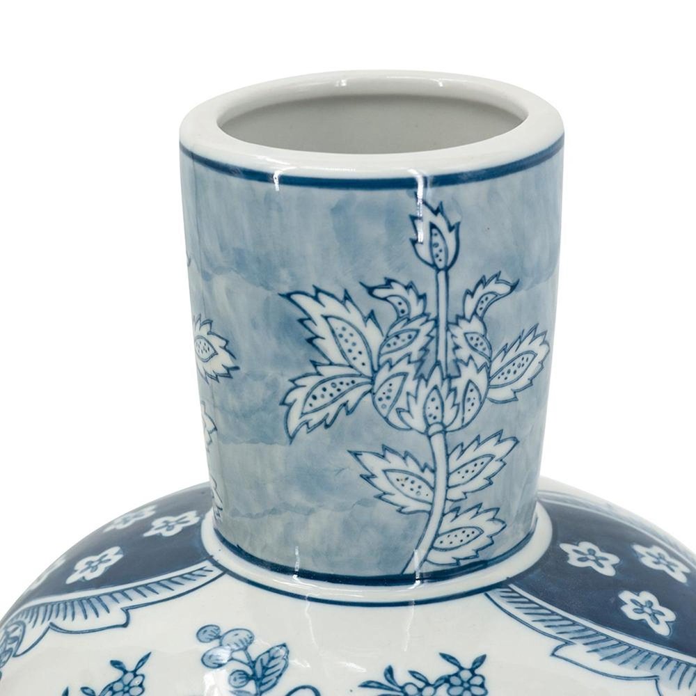 17" Light Blue And White Floral Round Porcelain Table Vase HomeRoots