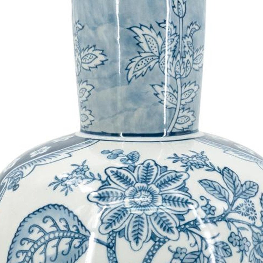 17" Light Blue And White Floral Round Porcelain Table Vase HomeRoots