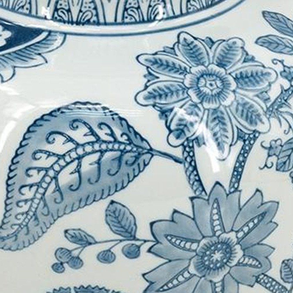 11" Light Blue And White Floral Round Porcelain Jar HomeRoots