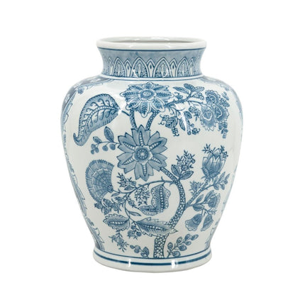 11" Light Blue And White Floral Round Porcelain Jar HomeRoots