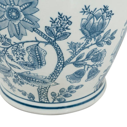 11" Light Blue And White Floral Round Porcelain Jar HomeRoots