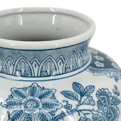 11" Light Blue And White Floral Round Porcelain Jar HomeRoots