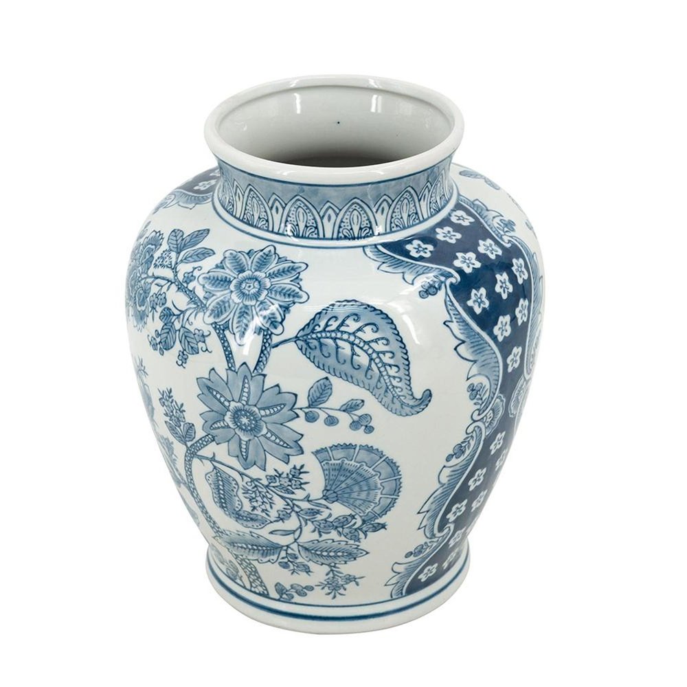 11" Light Blue And White Floral Round Porcelain Jar HomeRoots