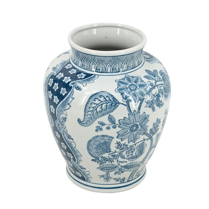 11" Light Blue And White Floral Round Porcelain Jar HomeRoots