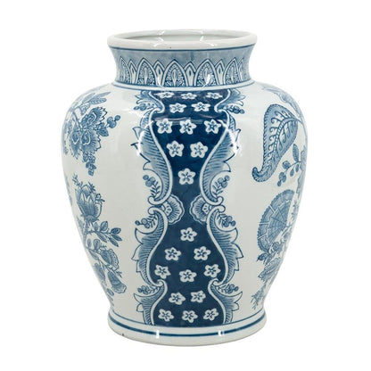 11" Light Blue And White Floral Round Porcelain Jar HomeRoots