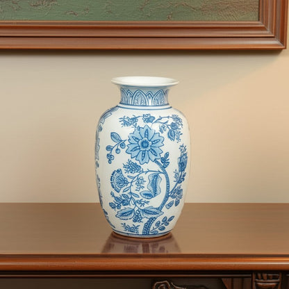 9" Light Blue And White Floral Round Porcelain Jar HomeRoots