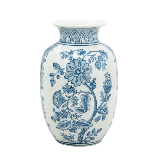9" Light Blue And White Floral Round Porcelain Jar HomeRoots