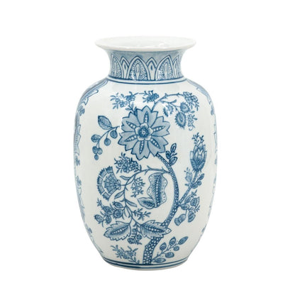 9" Light Blue And White Floral Round Porcelain Jar HomeRoots