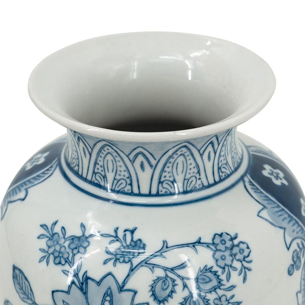 9" Light Blue And White Floral Round Porcelain Jar HomeRoots