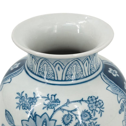 9" Light Blue And White Floral Round Porcelain Jar HomeRoots